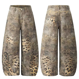 Vaqueros con Estampado Gráfico, Corte Holgado, Diseño Personalizado, Lavado Vintage, Rectos, con Remaches, Estilo Urbano de Invierno, Hip Hop, Y2K - Product Image 5