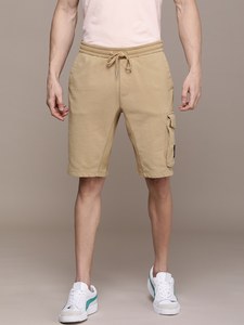 Pantalones Cortos Cargo Color Caqui para Hombre, Cintura Media, con Cordón, Estilo Casual, con Bolsillos, Transpirables, de Algodón Tejido - Product Image 1