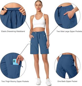 Pantalones Cortos Deportivos para Mujer, Diseño OEM al por Mayor, Elásticos en 4 Direcciones, Impermeables, de Secado Rápido, con Bolsillos con Cremallera, Poliéster y Spandex - Product Image 6