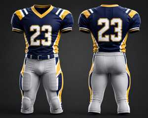 Uniforme de football américain personnalisé, bleu marine, jaune, blanc, maillot sublimé et pantalon rembourré, vêtements de sport pour équipe professionnelle, kit respirant - Product Image 1