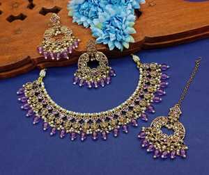 Parure de bijoux de mariée finition or antique, style Bollywood, collier Chandbali fait main, vente en gros pour femmes, bijoux de fête - Product Image 5