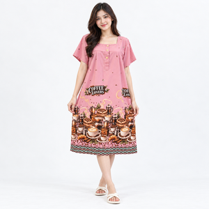 Camisón holgado de talla grande para mujer, sencillo, suave, con cuello redondo, estampado floral, manga corta, estilo kimono, largo hasta la rodilla, vestido de verano para estar en casa - Product Image 2