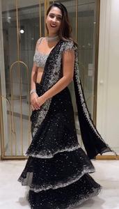 Lehenga Saree Listo para Usar, Georgette Sintético con Hilo y Lentejuelas, Lehenga Saree con Hilo y Blusa con Bordado de Encaje - Product Image 2