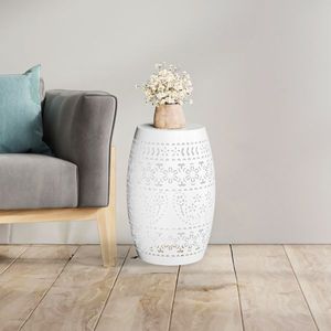 White 9.4\" Steel Patio End <b>Table</b> <b>Round</b> Hollow Drum <b>Side</b> Accent <b>Table</b> for Indoor and Outdoor Use - Product Image 6