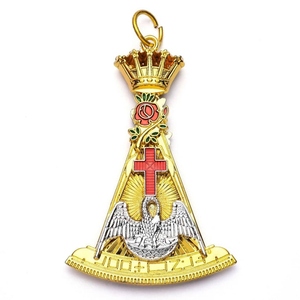 Collare Massonico Cerimoniale Premium del Rito Scozzese 18° Grado Rose Croix Placcato Oro con Gioiello a Croce <span class=keywords><strong>Rossa</strong></span> e <span class=keywords><strong>Aquila</strong></span> Bifacciale - Product Image 1