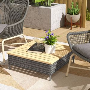 Tavolino da Esterno con Struttura in Alluminio e Piano in Legno di Abete Naturale, Tavolino Resistente alle Intemperie per Piscina e Veranda - Product Image 2