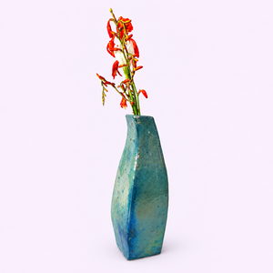 Vase de table en grès artisanal, moderne, minimaliste, émaillé bleu-vert, écologique et durable - Product Image 1