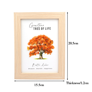 Cadre mural en bois Arbre de Vie avec pierres d'ambre baltique orange, œuvre d'art en cristal faite à la main par l'usine de gemmes de Jaipur - Product Image 3
