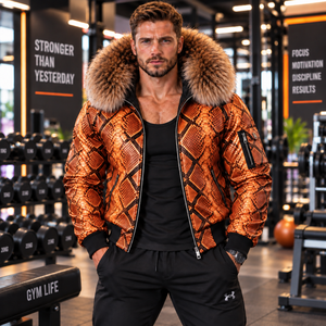 Men's Premium SnakecLeather Hooded Jacket <b>Fox</b> <b>Fur</b> Trim Fashion Motorcycle <b>Coat</b> | Herren Lederjacke | Chaqueta Hombre Cuero - Product Image 1