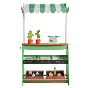 Juguete de puesto de mercado de madera MDF ecológico para niños con toldo, báscula, pizarra y contenedores de almacenamiento para juego de rol - Product Image 1