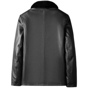 Chaqueta de Cuero Negra para Hombre con Cuello de Piel, Manga Larga, Resistente al Viento, Ropa de Invierno, Chaquetas de Cuero para Motocicleta - Product Image 3