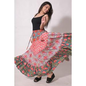 Falda Maxi Boho Floral con Estampado de Bloques de Algodón, Plisada, Hecha a Mano, Estilo Étnico Indio, para Verano - Product Image 3