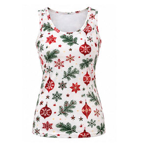 Camiseta sin mangas navideña informal para mujer con estampado de galletas de jengibre, tela de algodón transpirable y ajuste cómodo. - Product Image 1