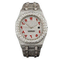 Reloj de Cuarzo para Hombre Iced Diamond, Caja de Aleación de 41 mm, Correa de Acero Inoxidable de 20 mm/10 mm, Resistente al Agua 10 Bar, Fecha Automática, Pantalla Analógica, Estilo Moderno