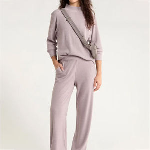 Womens Mock Neck Sweatshirt Slouchy <b>Drop</b> Shoulder Plain Mauve Pullover Fleece - Product Image 1