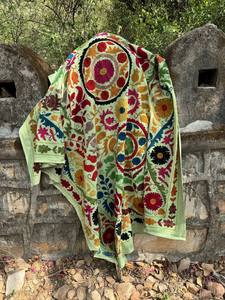 Hand Embroidered Suzani <b>Quilt</b> – Colorful Bohemian Cotton <b>Bedspread</b> - Product Image 3