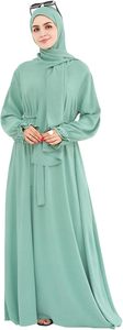 Abaya pour femmes, robe hijab à manches longues, longueur au sol, couleur unie, robe modeste légère, tenue quotidienne, style Moyen-Orient - Product Image 3