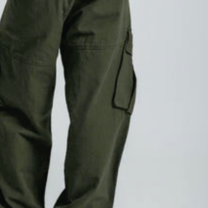 Women's Olive Green Cargo <b>Pants</b> Solid Color Elastic Waist Loose Fit Casual Full Length With Pockets <b>Summer</b> Wear - Product Image 4