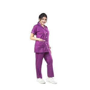 Women's Purple <b>Scrub</b> Set Short Sleeve V-Neck With Pockets Hospital Uniform Woven Cotton Polyester Blend - Product Image 3