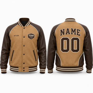 Chaqueta Varsity MEGAMAPLE para Hombre, Color Marrón, 100% Poliéster, Insignia del Equipo Bordada, Nombre y Número en la Parte Delantera, Estilo Pullover, Ropa Casual de Otoño - Product Image 1