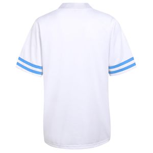<b>White</b> Short Sleeve Soccer Jersey With Blue Striped Sleeves Crew Neck Unisex Breathable Polyester Sport Apparel - Product Image 2