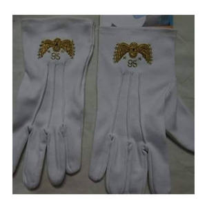 Masonic Embroidered OES Gloves <b>White</b> Cotton Eastern Star Regalia 12 Pairs <b>White</b> Cotton Masonic Gloves with Blue Square & Compass - Product Image 2