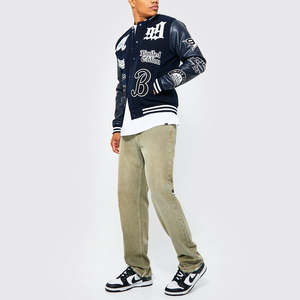 Chaqueta Bomber de Invierno Personalizada OEM con Manga de Cuero, Cadena y Bordado Chenille, Estilo Vintage Letterman Varsity para Hombre - Product Image 5