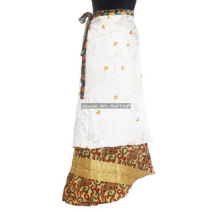 Jupe longue en soie pour filles, style sari, de Dubaï, 2 couches, réversible, en soie magique, imprimée, à enrouler - Product Image 6