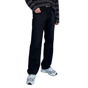 Jean en denim noir coupe droite style vintage rétro, écologique, respirant, streetwear, bas de tenue tendance, 100% coton, taille 26-40 - Product Image 1