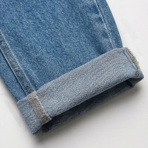 Jean en denim délavé foncé taille haute pour homme, coupe droite, style utilitaire vintage, en coton épais - Product Image 2