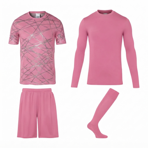 Ensemble de maillots de football pour adultes, tendance, personnalisé, rose clair, imprimé géométrique argenté, numéros d'équipe, séchage rapide, col en maille, OEM - Product Image 1