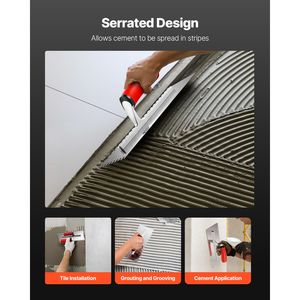 Attrezzo Professionale Ergonomico per Piastrelle, Spatola per Pavimenti in Acciaio Inox con Dentatura Quadrata 10.9 X 4.4, Utensile per Cartongesso con Impugnatura in Gomma Confortevole - Product Image 3