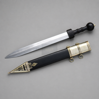Épée courte Dark Hammer Art Antique de style Viking et romain Pompeii, lame en acier à haute teneur en carbone, fourreau en bois, garnitures en cuir et laiton