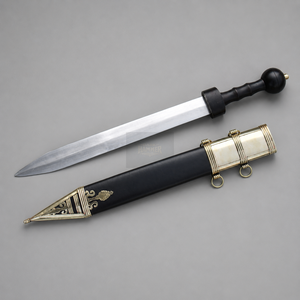 Épée courte Dark Hammer Art de style viking, inspirée de la Pompei romaine, avec fourreau en bois, finitions en cuir et en laiton. - Product Image 1