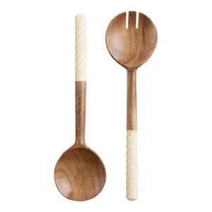 Wood Salad Servers Set with Marble Handles Eco-Friendly Dishwasher <b>Safe</b> Kitchen Serving <b>Tools</b> for Wedding - Product Image 3