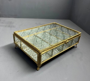 ARTISAN DESIGN Luxury Embossed Glass <b>Jewelry</b> Box Gold Metal Frame <b>Mirror</b> Decorative <b>Storage</b> Keepsake Box Vanity Organizer - Product Image 5