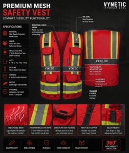 Chaleco de Seguridad Reflectante de Alta Visibilidad OEM, Logotipo Personalizado, Multibolsillos, Malla, Trabajo Pesado, Certificado CE, Unisex, Poliéster, Cierre de Cremallera - Product Image 5