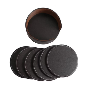 Classic Leather Coaster <b>Table</b> <b>Mat</b> for Navy <b>Blue</b> Round Leather Coasters Set with Holder Stitched Edge Durable Modern <b>Table</b> <b>Mats</b> - Product Image 3