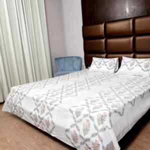 Parure de lit double de luxe en pur coton blanc avec imprimé géométrique floral rose pêche et 2 taies d'oreiller assorties pour la maison - Product Image 6