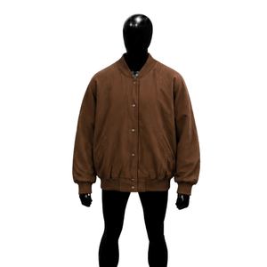 <b>Brown</b> <b>Wool</b> Varsity Jacket For Men And Women Custom Oversized Bomber Jacket With Snap Button Closure Ribbed Collar Cuffs And Hem - Product Image 1