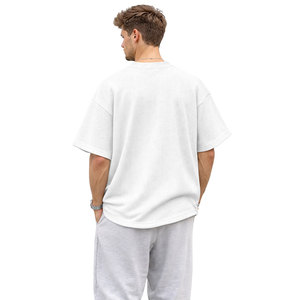T-shirt Homme Oversize en Coton Texturé à Épaules Tombantes, Motif Gaufré, Logo Personnalisé, Style Streetwear, Qualité Supérieure, Vierge pour Impression OEM - Product Image 4