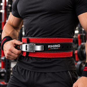 Rhino Fitness <b>Red</b> Leather Weightlifting Waist Cincher <b>Belt</b> Basic Protection Adjustable Wrap-Around Lumbar Support Adults All - Product Image 2
