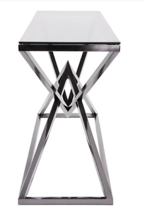 Mesa Consola Moderna de Acero Inoxidable con Tapa de Vidrio Templado, Estilo Minimalista para Entrada, Sala de Estar o Sofá - Product Image 2