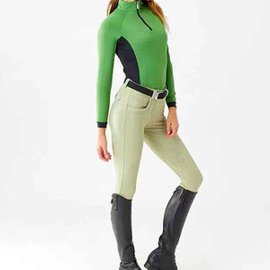 Vêtement de base équestre pour femme à manches longues et taille haute, en Spandex/Coton, imprimé, avec ceinture, séchage rapide, respirant, extensible et doux - Product Image 4