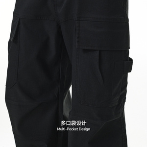 Jean cargo en denim noir délavé pour homme, coupe droite ample, style streetwear, avec plusieurs poches utilitaires - Product Image 3