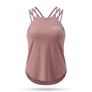 Women Solid Criss Cross Strap Halter Neckline Tank Top Integrated Shelf <b>Bra</b> Soft Breathable Quick Dry Fabric Front Sporty - Product Image 1