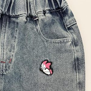 Girls Straight Leg Denim <b>Jeans</b> <b>With</b> Minnie Mouse Embroidery Cute Washed Cotton Pants Mid <b>Waist</b> Full Length Spring Style - Product Image 2