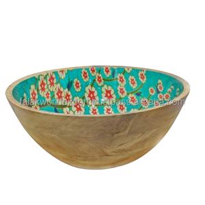 Handmade Wooden Soup Bowl With Colorful Floral Design& Matching Serving Spoons Hot <b>Sale</b> Modern Luxury Decorative Kitchenware FWE - Product Image 3