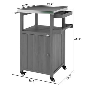 Carrello da Cucina per Esterni in Legno Massello Grigio Scuro con Piano in Acciaio Inox e Ruote, Foro Integrato per Grigliate all'Aperto - Product Image 3