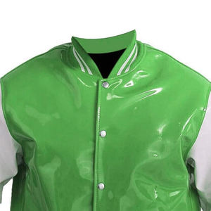 Chaqueta Varsity Unisex de Cuero PVC, Estilo Urbano Moderno, Cuello Alto de Alta Calidad, Logotipo Frontal, Ropa Urbana Hip Hop - Product Image 3